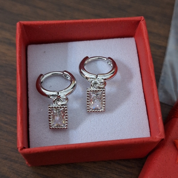 Swarovski Silver Geometric Earrings with Sparkling Stones - Picture 4 of 9